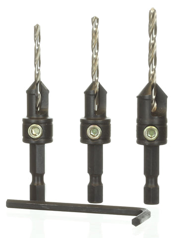 Snappy Tools Quick-Change 3-Pc. Countersink Drill Bit Set. Proudly Made in the USA.