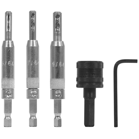 Snappy Tools 45400 - 3-Piece Self Centering Hinge Bits and Quick Change Chuck Set, #2/#6/#8 Soft Wood Screws and #4/#10 Hard Wood Screws, 1/8" Hex Key, 1/4-Inch Hex Power Bit Shank