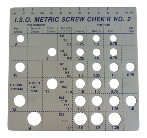Steel Screw Chek'r Metric Screw Thread Size Gauge No. 2 (8MM to 14MM) Heavy Gauge Steel Screw Checker, Made In USA, chrome