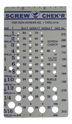 Steel Screw Chek’r SAE/ Inch Screw Thread Size Gauge (No. 1 to 5/16) Heavy Gauge Steel Screw Checker, Made in USA