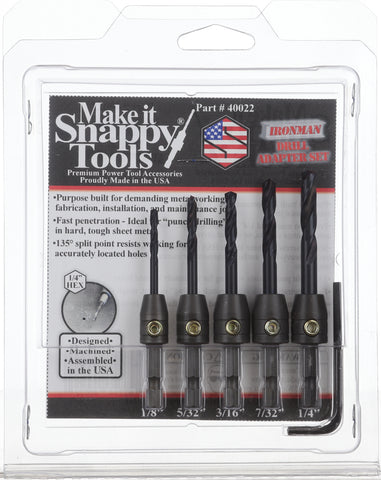 Snappy Tools Ironman 5 piece Quick Change Drill Bit Adapter Set for Metalworking, Fabrication and Installation