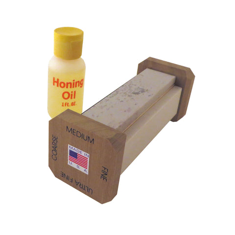 Genuine 3 Stone Arkansas Full Size Ez Hone Whetstone Knife Sharpening System with Silicon Carbide (Coarse), Soft (Medium) and Hard (Fine) Stones 4" X 1" X 1/4" EZH-43-O