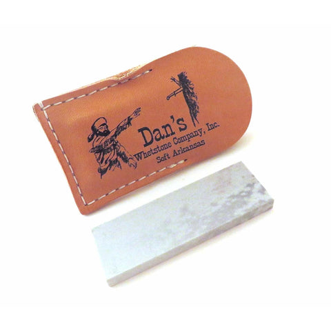 Dans Genuine Arkansas Soft Medium Pocket Knife Blade Sharpening Stone Whetstone 4" x 1 5/8" x 1/2" in Leather Pouch MAP-42-L