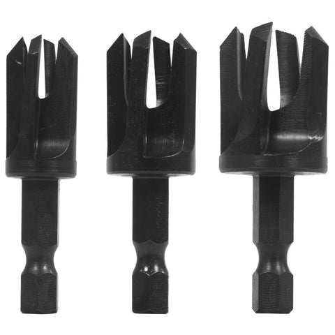 Snappy Tools 43300 Tapered Plug Cutter 3-Piece Set, To Conceal Screws and Other Fasteners, 1/4", 3/8" and 1/2" Sizes, 1/4" Hex Power Bit Shank