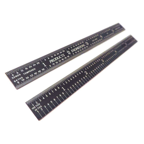 PEC Tools 12" 5R flexible black chrome, "High Contrast" machinist ruler with markings 1/10", 1/100", 1/32" and 1/64"