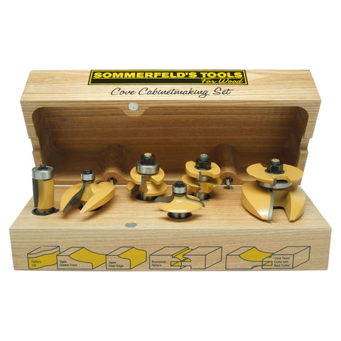 Sommerfeld 6 Piece Cove Cabinetmaking Set with New Patented Chip-Free Roundover Rail & Stile, 1/2-Inch Shank