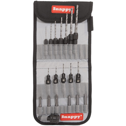 Snappy Tools 48025 5xGold Screw Countersinks, 7xDrill Bit Adapters, 6x2" Industrial Driver Bits, Quick Change Chuck, 2xCountersink Stop Collars, Hex Shank Socket, 2xHex Keys, Canvas Pouch (25 Pieces)