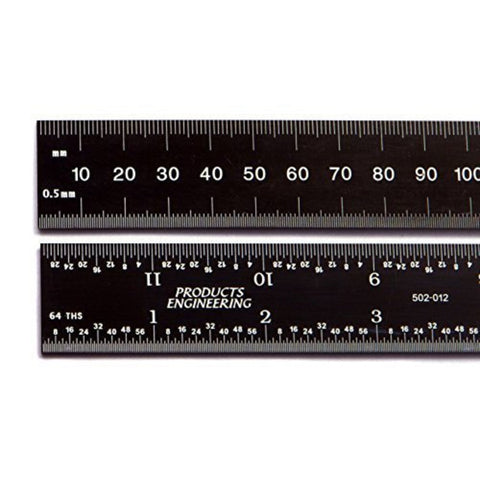 PEC Tools 6" 150 mm English / Metric black chrome, "high-contrast" machinist ruler with markings .5mm, mm 1/32" and 1/64"