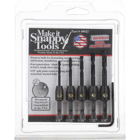 Snappy Tools Ironman 5 piece Quick Change Drill Bit Adapter Set for Metalworking, Fabrication and Installation
