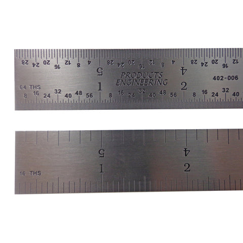 Made in USA PEC 6" Rigid Stainless Steel 4R Machinist Engineer Ruler / Rule 1/64, 1/32, 1/8, 1/16