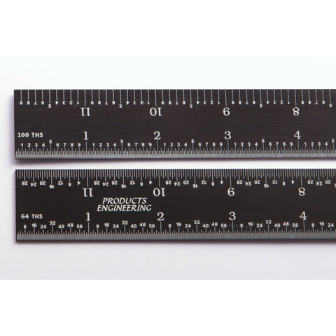 PEC Tools 6" 16R rigid black chrome, "high-contrast" machinist ruler with markings 1/50", 1/100", 1/32" and 1/64"