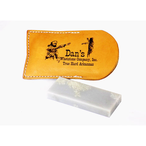 Dans Genuine Arkansas True Hard Pocket Knife Blade Sharpening Stone Whetstone 4" x 1 5/8" x 1/2" in Leather Pouch XAP-42-L